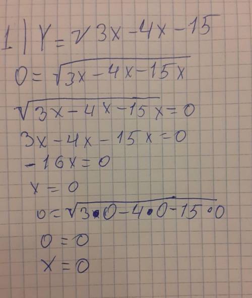 Найти область определения функции. 1)y=√3x-4x-15 2)y=√9-x^2/x