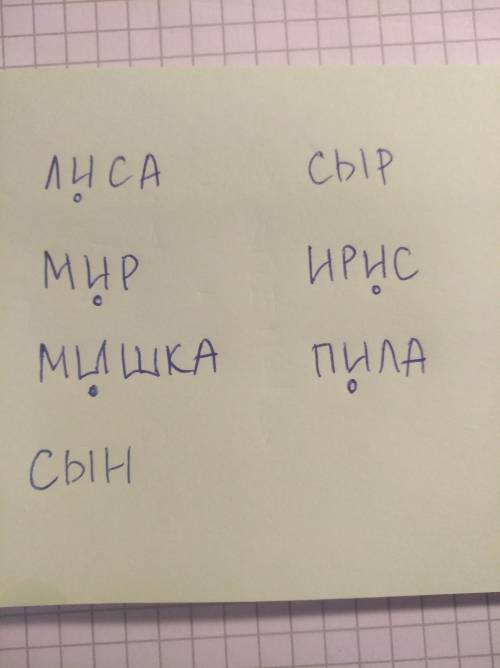 Поставь карандашом точку под буквами ,которые смягчают соглласные лиса, мир, мишка, сын, сыр , ирис,