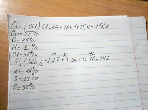 Найти массовые доли каждого элемента: cu(oh)cl ; al2(so4)3