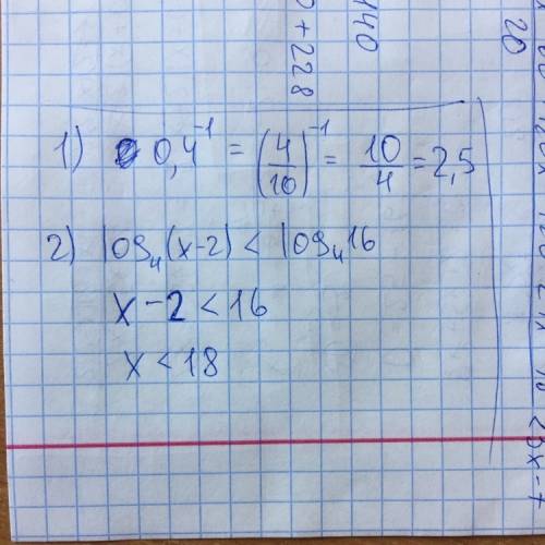 1) log0,4 x = -1 2) log4(x-2)< 2