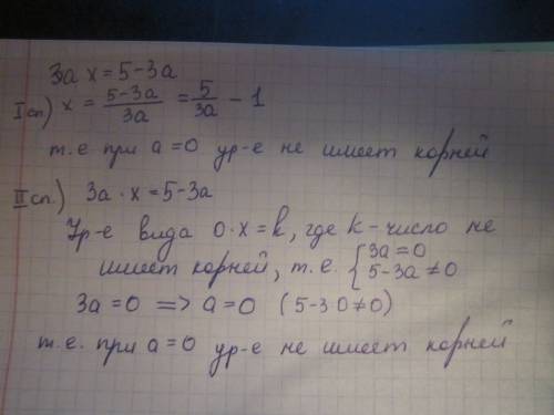При каких целых а уравнение не имеет корней 3ах+3а=5
