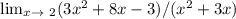 \lim_{x \to \ 2} (3x^2 + 8x - 3) / (x^2 + 3x)
