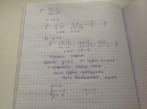 ﻿постройте график функции у=|x|-1: |x|-x^2 определите, при каких значениях k прямая y=kx не имеет с