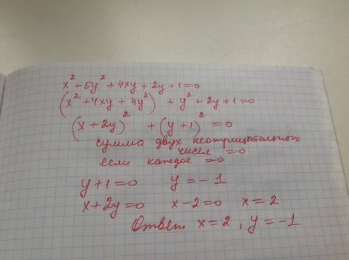 Найдите числа x и y , удовлетворяющие равенству x²+5y²+4xy+2y+1=0
