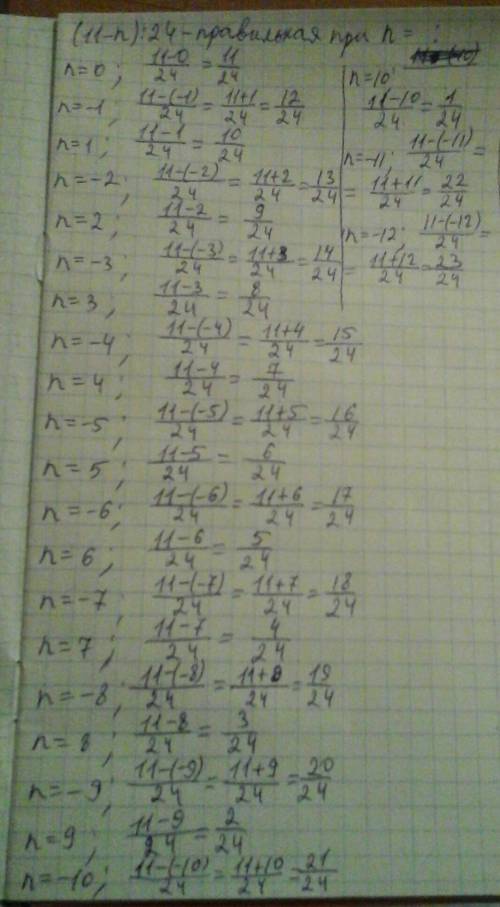При каких натуральных значениях n обыкновенная дробь: 1)( 11-n): 24 является правильной