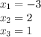 x_1=-3\\
x_2=2\\x_3=1