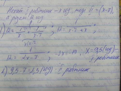 Двоє робітників працюючи разом виконали виробничі завдання за 12 годин. за скільки годин може викона