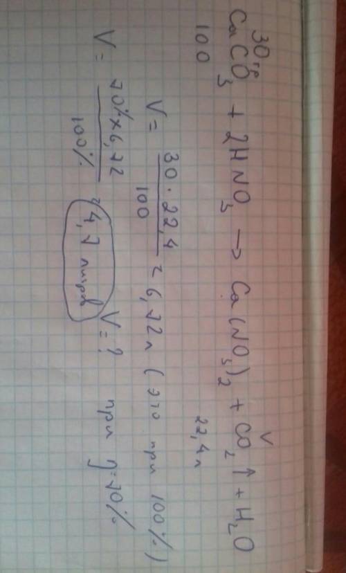 Решите : найдите объем углекислого газа co2 (н.у), который можно получить взаимодействием 30 грамм и