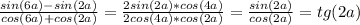 \frac{sin(6a)-sin(2a)}{cos(6a)+cos(2a)}= \frac{2sin(2a)*cos(4a)}{2cos(4a)*cos(2a)} = \frac{sin(2a)}{cos(2a)} =tg(2a)
