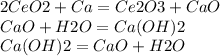 2CeO2+Ca=Ce2O3+CaO \\ 
CaO+H2O=Ca(OH)2 \\ 
Ca(OH)2=CaO+H2O \\ 
