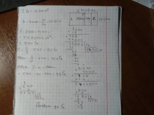 Участок земли имеет форму прямоугольника. длина участка 2400 м, а ширина составляет 15/16 длины : 2/
