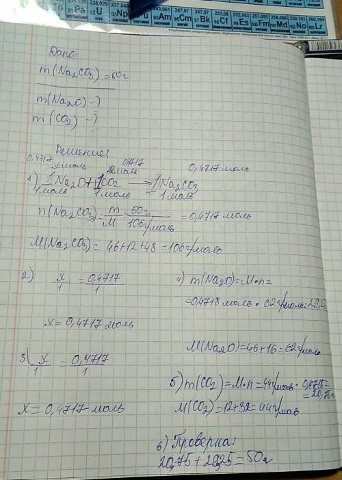 14 ! какую массу соответствующих оксидов нужно взять для получения 50 г. карбоната натрия (na2co3).