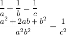 \dfrac1a+\dfrac1b=\dfrac1c\\
\dfrac{a^2+2ab+b^2}{a^2b^2}=\dfrac1{c^2}