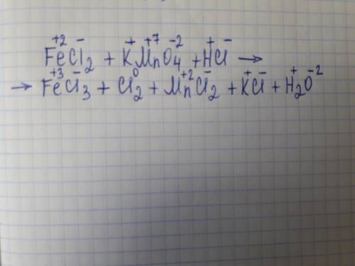 Расставьте степени окисления у всех элементов. fecl2+kmno4+hcl=fecl3+cl2+mncl2+kcl+h2o