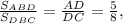 \frac{S_{ABD}}{S_{DBC}}=\frac{AD}{DC}=\frac{5}{8},

