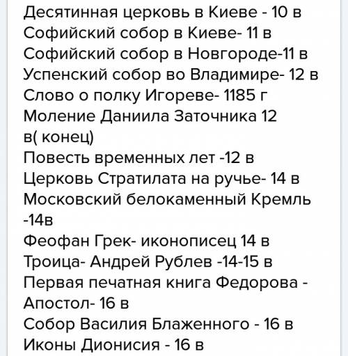 Начните заполнение в тетради таблицы ,, важнейшие памятники культуры 10-