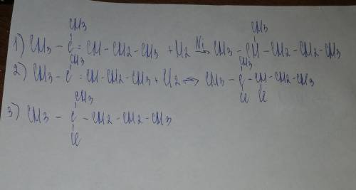 2-метилпент-2-ен +h2 +cl2 +hcl буду вдячна,відповідь потрібна зараз