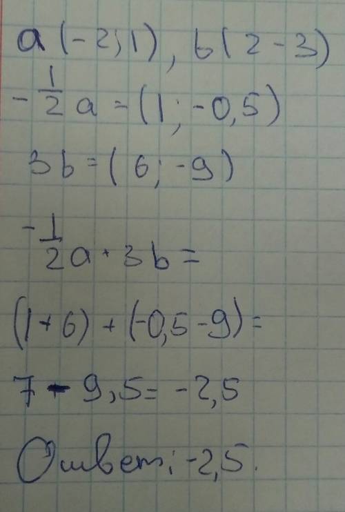 Дано вектори a(-2; 1), b(2; -3). знайдіть координати вектора -1/2a+3b