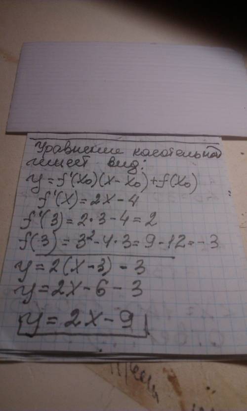 15 сделайте уравнение доточной к графику функции f(x)=x^2-4x в точке x0=3