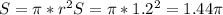 S = \pi *r^{2} 
S= \pi *1.2^{2} = 1.44 \pi