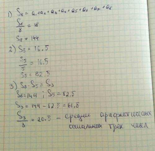 Среднее арифметическое восьми равно 18, а среднее арифметическое первых пяти-16 целых 1/2. найдите с