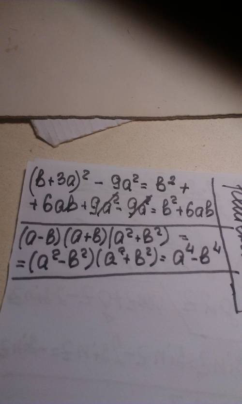 Представить в виде многолчена: 1) (b+3a)^-9a^2 2) (a-b)*(a+b)*(a^2+b^2)