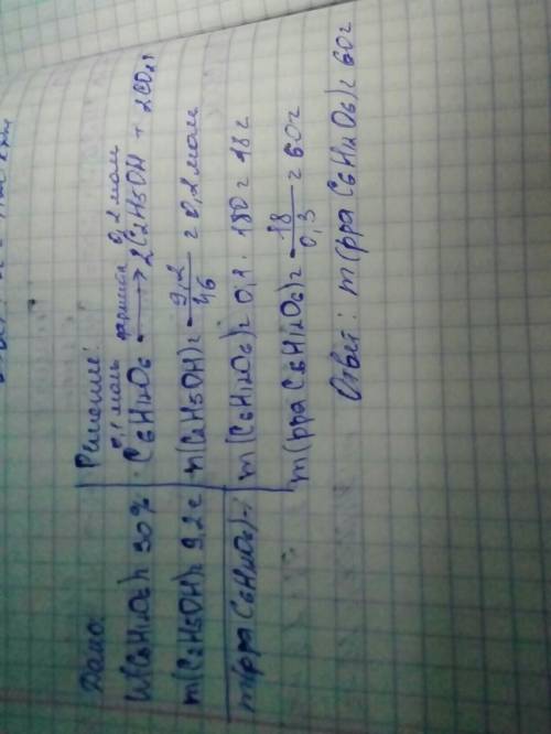 Вычислите массу раствора глюкоза (массовая для глюкозы 30%), который подвергли спиртовому брожению,