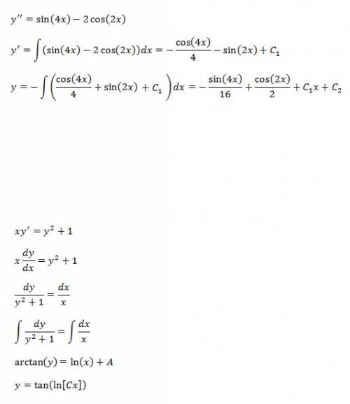 Решить дифференциальные уравнения: y - 6y' + 9y = 0 y = sin4x -2cos2x x × y' = y^2 + 1