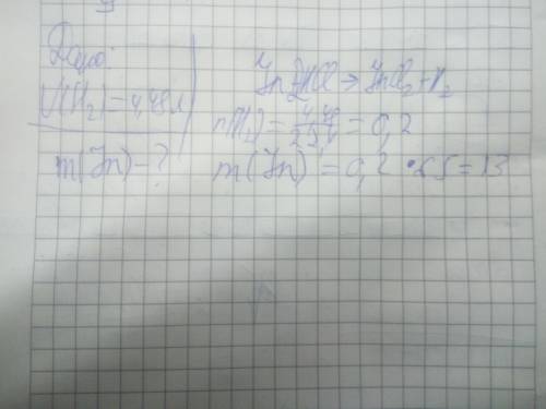 Врезультате взаимодействия цинка с хлоридной кислотой образуется цинк хлорид и водород. вычислите ма