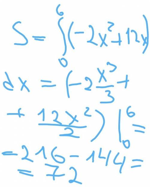 Вычислите площадь фигуры ограниченной линиями y=-2x^2+12x и y=0