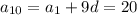 a_{10}=a_1+9d=20