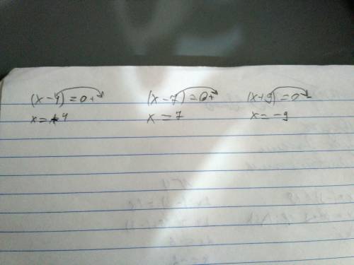 Решить неравенство методом интервалов (x-4) (x+7) (x+9) меньше либо равно 0