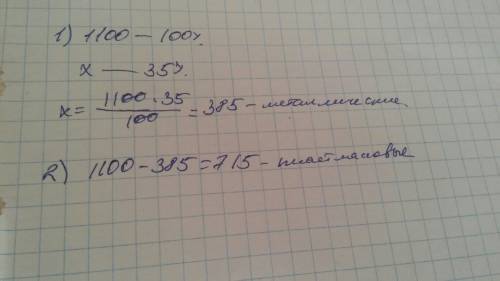 Из 1100 деталей завода 35% - металлические, а остальные детали – пластмассовые. сколько пластмассов