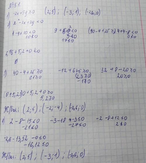 Является ли пара чисел (2; 5), (-3; 1), (-2; - 4) и (-2,6; 0) pe-шением неравенства: 1) -2x + 5y &gt