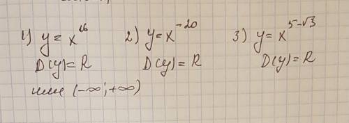 Найдите область определения и множество значений функции 1) y=x^16 2)y=x^-20 3)y=x^5-✓3