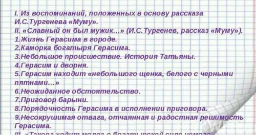 Составить план рассказа „муму”.первый, второй,третий сделано. составить до 15 !