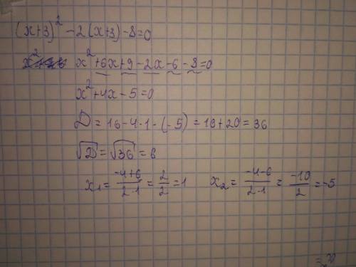 Квадратное уровнение (x+3)^2-2(x+3)-8=0