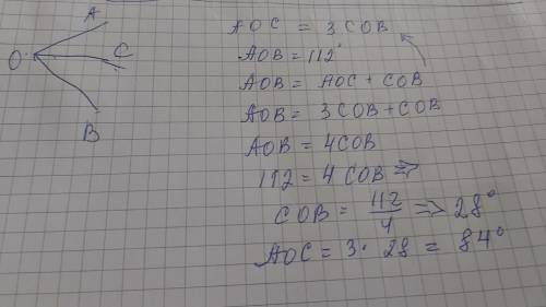 Луч ос делит угол аов, градусная мера каждого равна 112, на два угла . найдите аос , если угол аос=у
