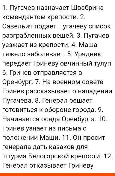 Краткий план (5-6 пунктов) девятой главе «капитанской дочки»