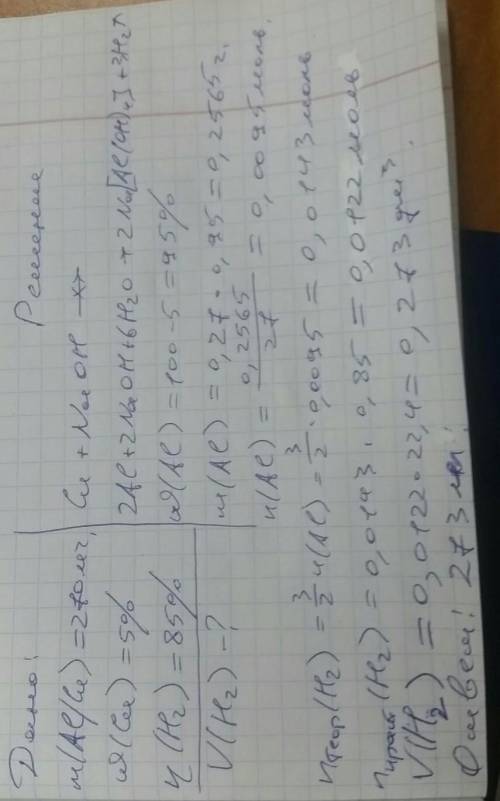 Вычислите объем водорода, который может быть получен при растворении в едком натре 270 мг сплава алю