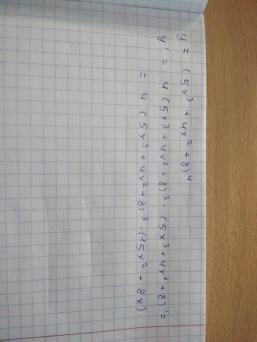 Знайти похідну: у=(5х^3+4х^2+8)^4