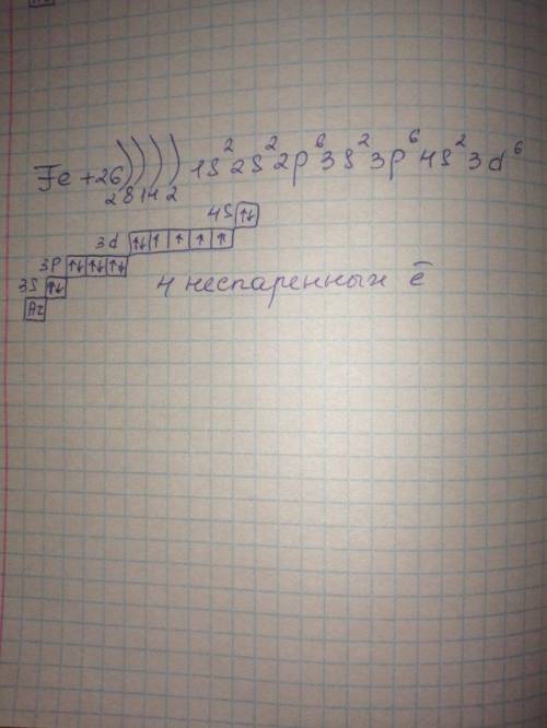 Составьте электронную конфигурацию атома элемента с 26 протонами в ядре. сколько неспаренных электро