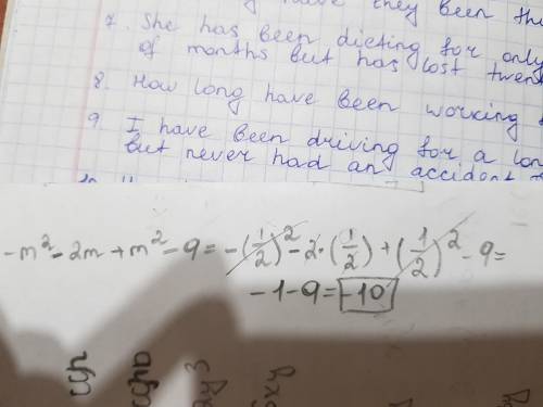 Найдите значение выражения −m(m + 2) + (m + 3)(m − 3) при m = 1/2