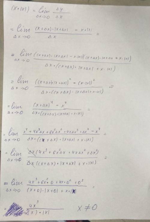 очень нужна существует ли у функции y=x*|x| производная в нуле? необходимо подробное доказательство.