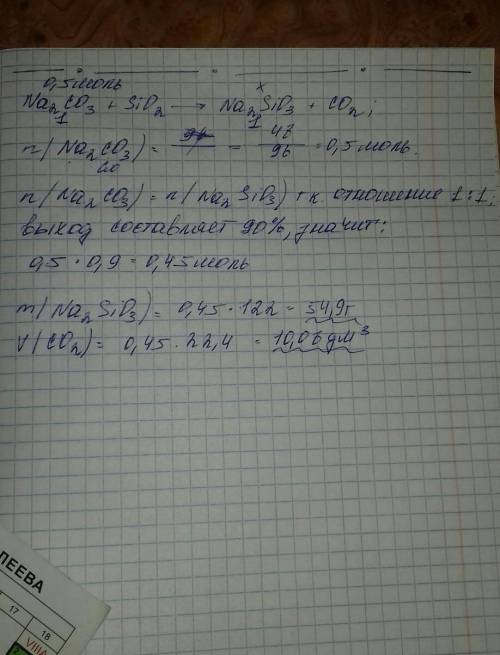 Решение задачи Вычислить массу натрий силиката и объем углекислого газа, образующейся при сплавлении