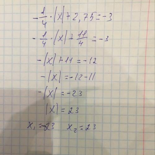 -1/4умножить на модуль числа икс плюс 2,75= -3