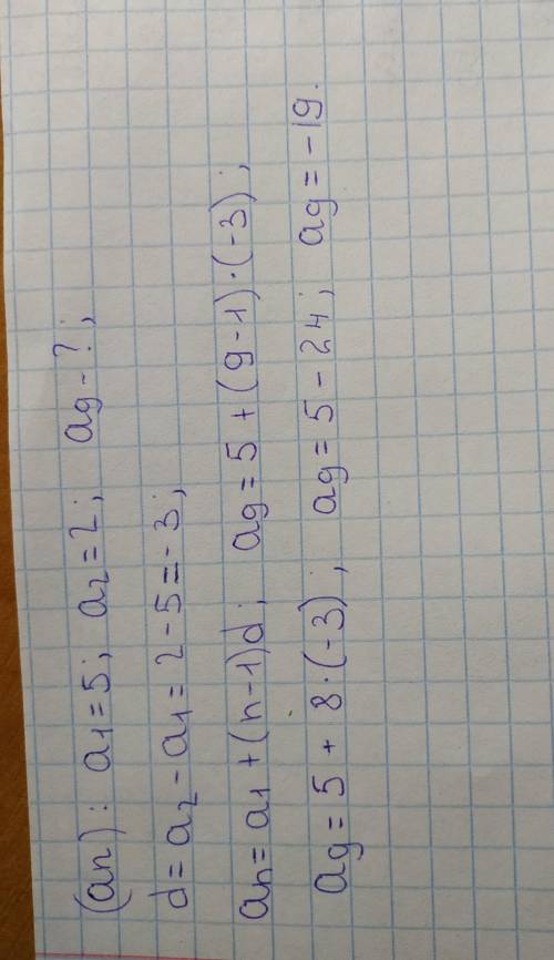 Первый член арифметической прогрессии равен 5, а её второй член равен 2. Найдите девятый член этой п