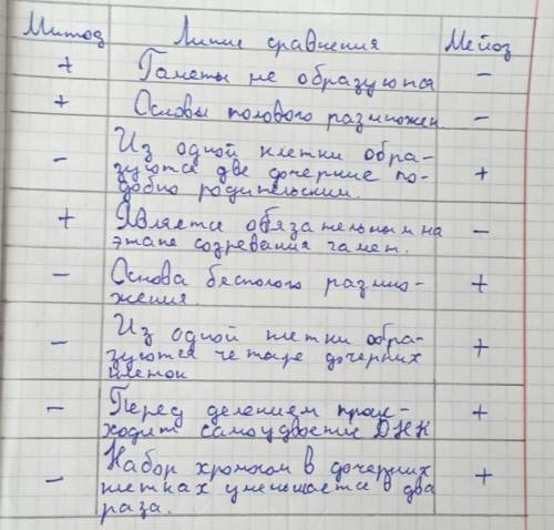 Заполните таблицу «Линия сравнения» и выделите черты сходства и различия митоза и мейоза ( ) Митоз Л