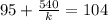 95 + \frac{540}{k} = 104