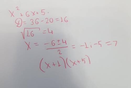 Розкладіть на множники квадратний тричлен: х2 + 6х + 5.